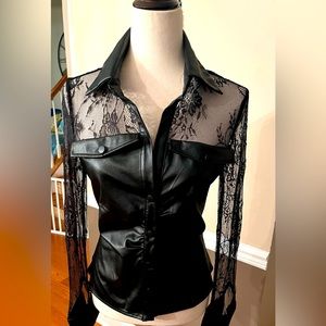 Lace and faux leather button down.  NWT
